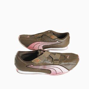 Puma Speedcat Chocolate Brown & Pink Leather Sneaker 10 Hook & Loop Closure